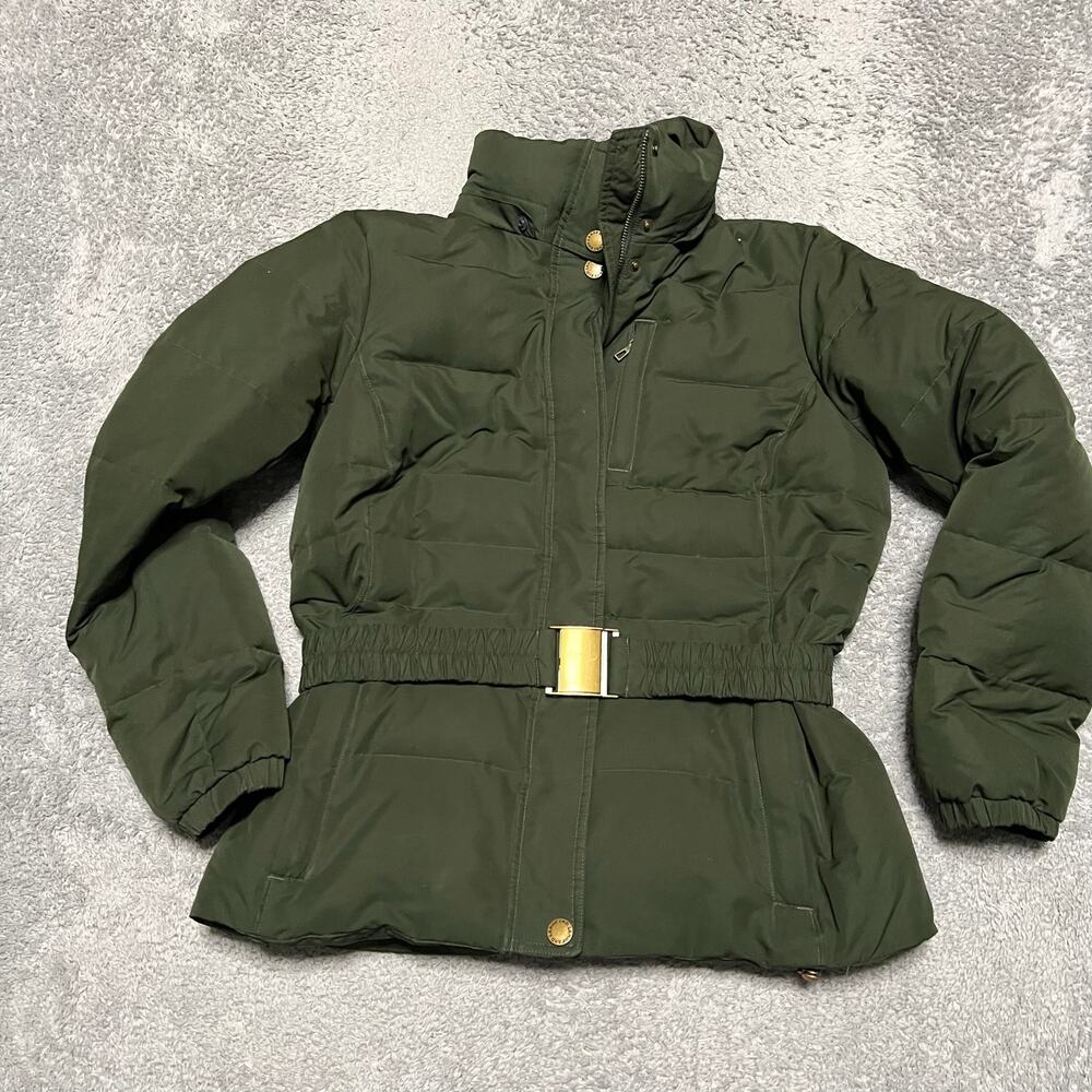 Lands End Coat Womens Small Green Down Jacket Belted